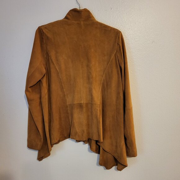 Coldwater Creek Women’s Soft Caramel Brown Suede Waterfall Jacket Cardigan Small - Picture 10 of 13